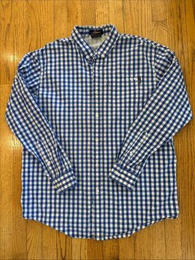 Columbia PFG Blue White Gingham Button Down Fishing Shirt Men’s Large